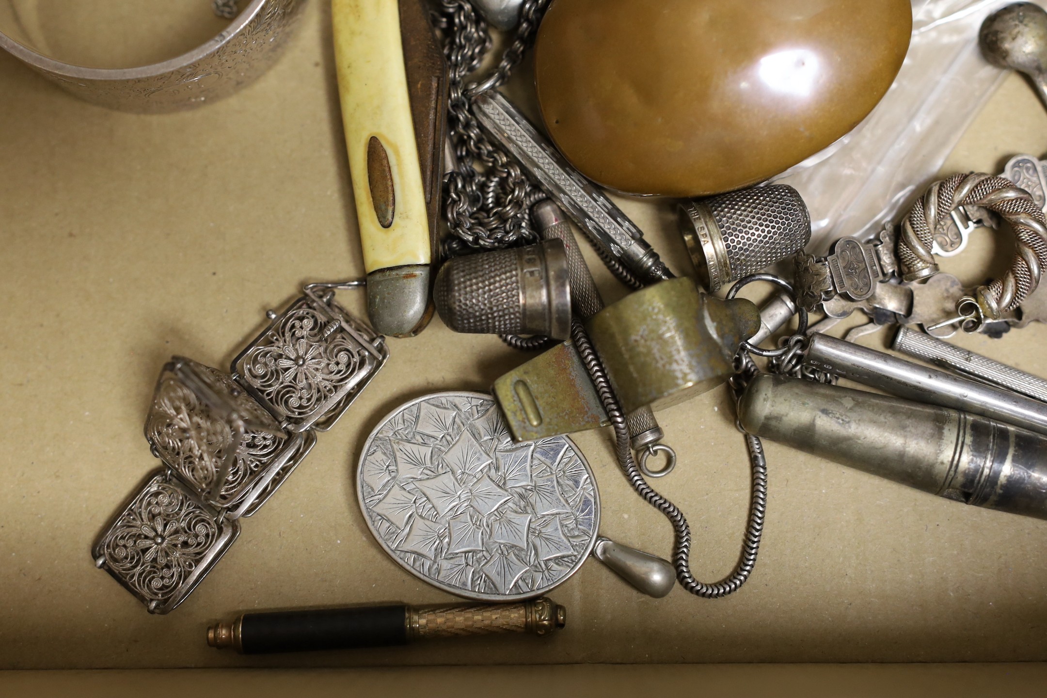 A group of assorted silver and base metal costume jewellery, boxes and miscellanea